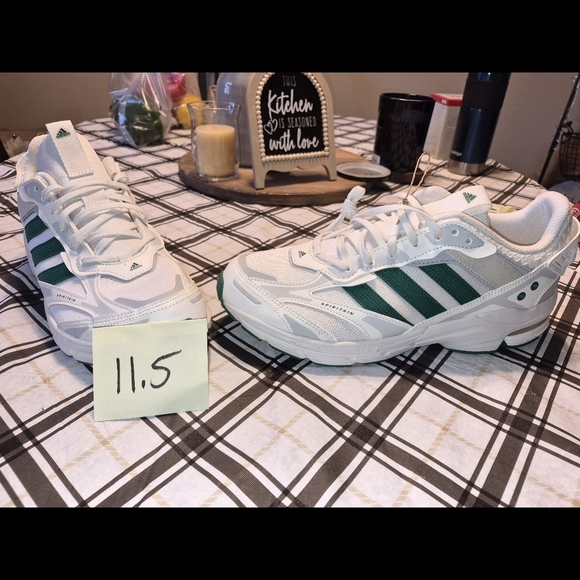 Adidas White and Green Athletic Shoes